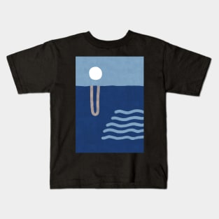 Navy blue sea landscape Kids T-Shirt